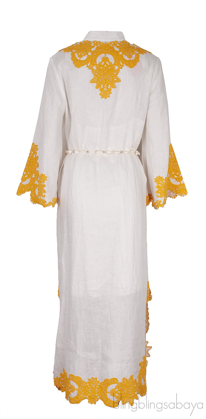 Macrame Trimmed Linen Midi Dress