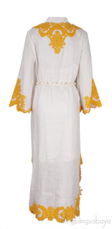 Macrame Trimmed Linen Midi Dress