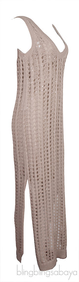 Neutral Net Cotton Blend Maxi Dress