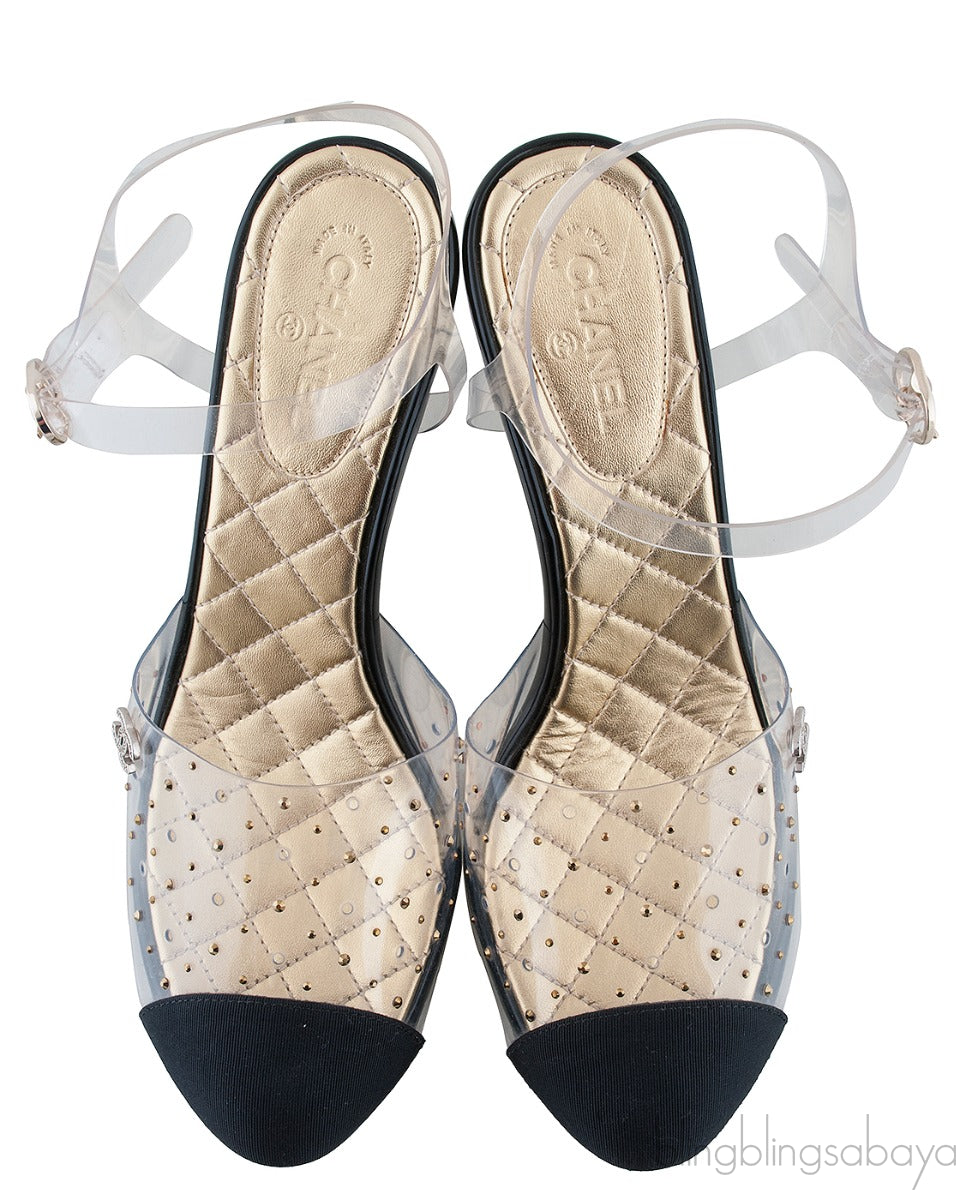 PVC Crystal & Fabric Cap Toe Slingback