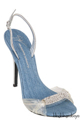 Blue Denim Crystal PVC Slingback Heels