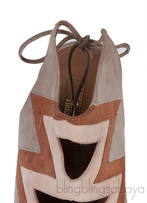 Tri-color Suede Peep Toe Sandals