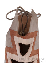 Tri-color Suede Peep Toe Sandals