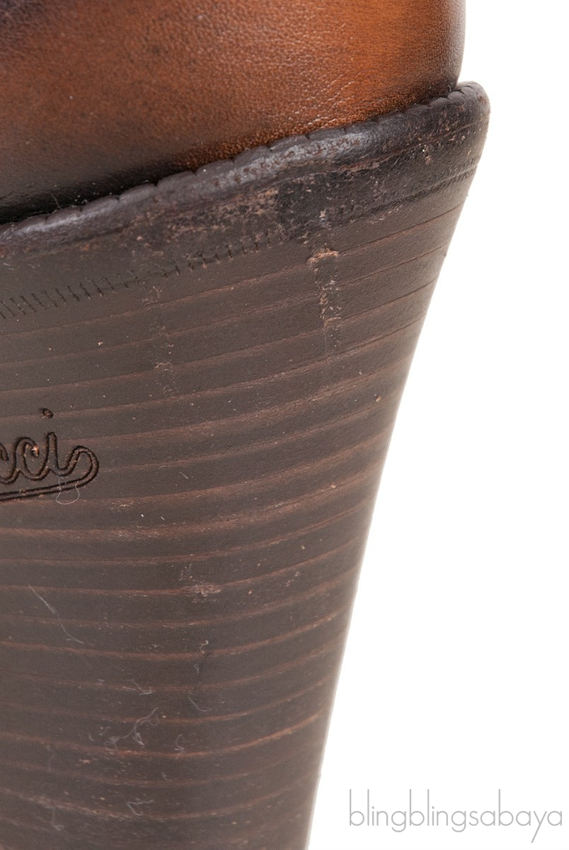 Brown Brogue Perforated High Boots