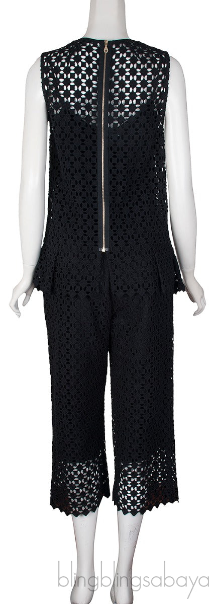 Perforated Black Top & Wide Leg Trouser