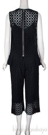 Perforated Black Top & Wide Leg Trouser