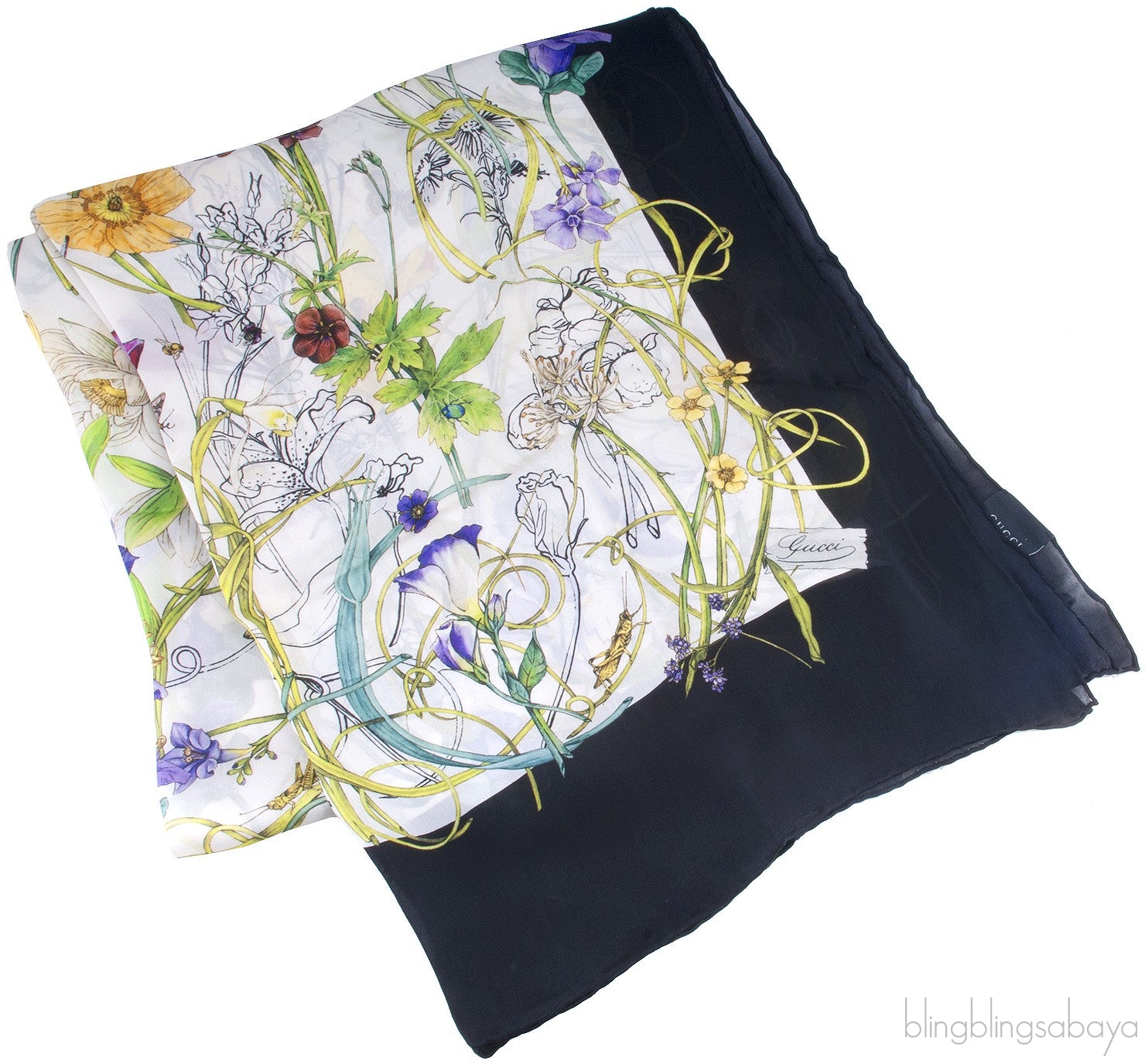 Black Floral Silk Scarf