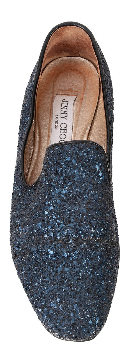 Dark Blue Glittery Flat Shoes