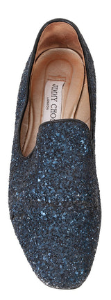 Dark Blue Glittery Flat Shoes