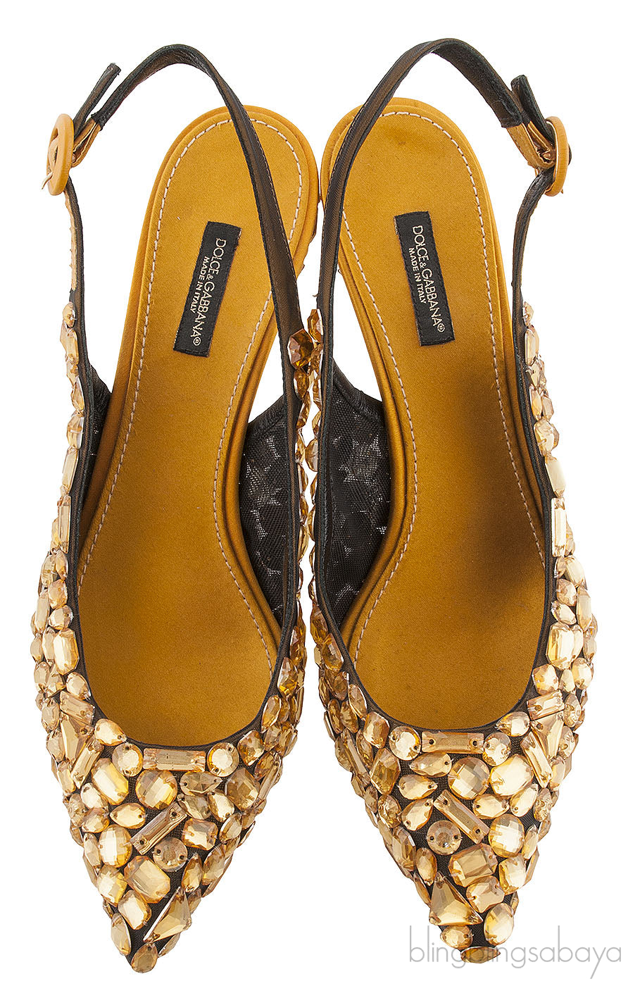 Yellow Mustard Crystal Slingback Heels