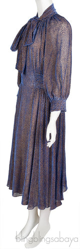 Blue Velvet Self-tie Neck Midi Dress