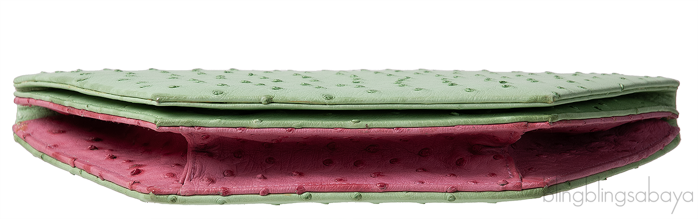 Laykh Apple Green & Pink Ostrich Trapezoid Clutch