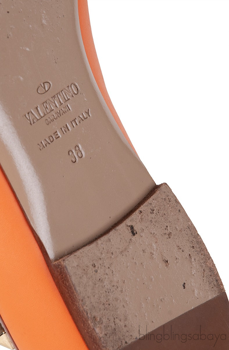 Orange Matte Rockstud Flat Ballerina