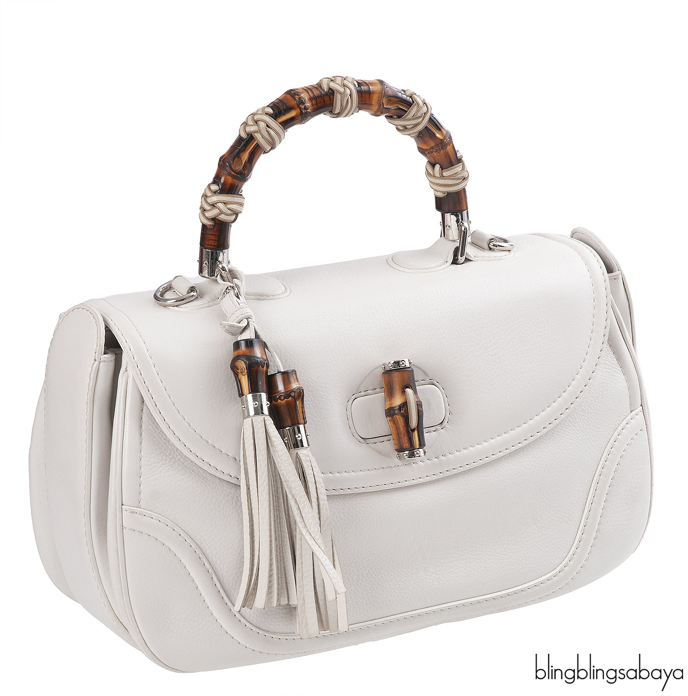 Gucci White Large Bamboo Top Handle Bag