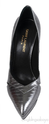 Yves Saint Laurent Gun Metal Lizard Print Pointed Pump
