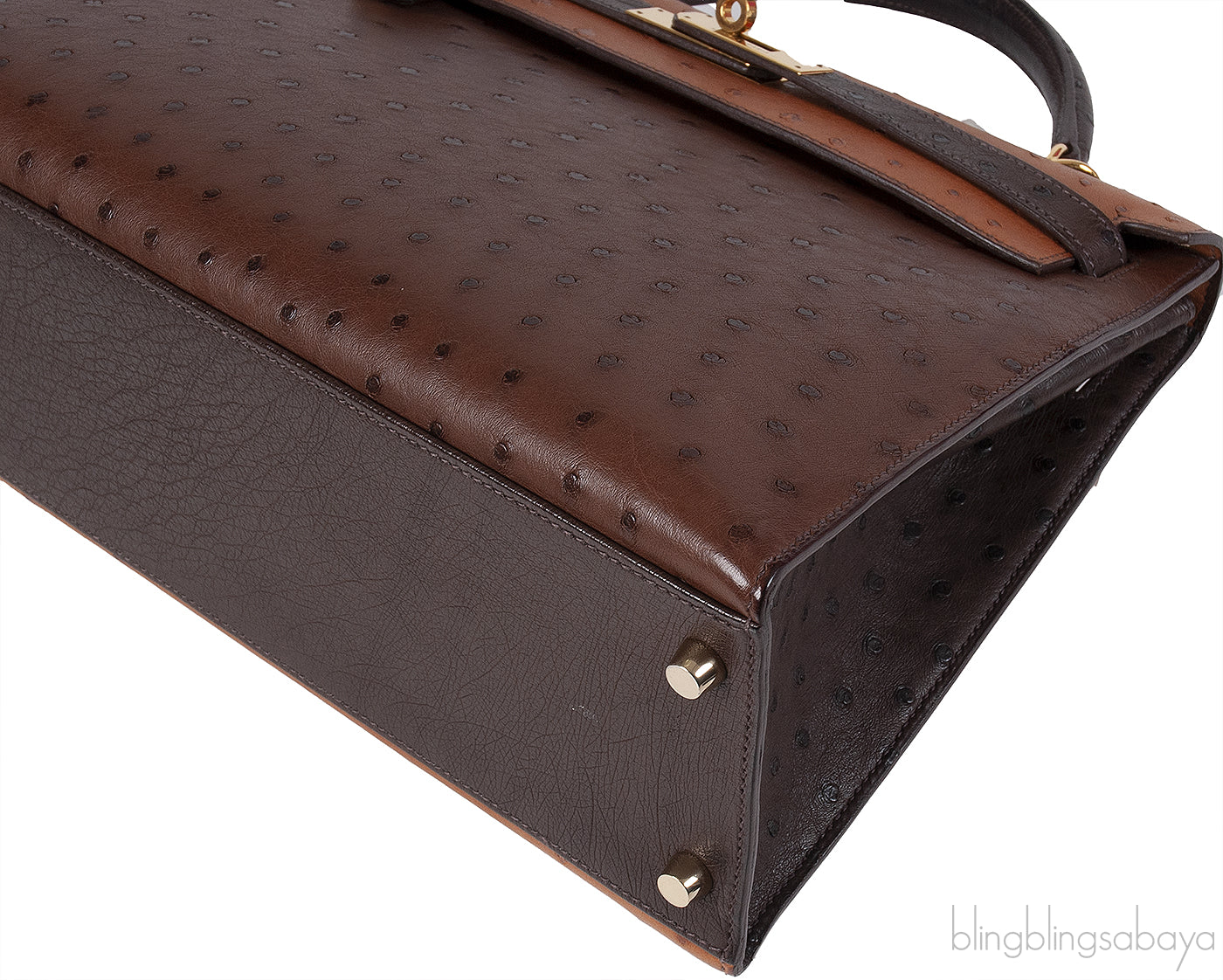 Hermes Kelly 32 Chocolate Natural and Dark Brown Ostrich GHW