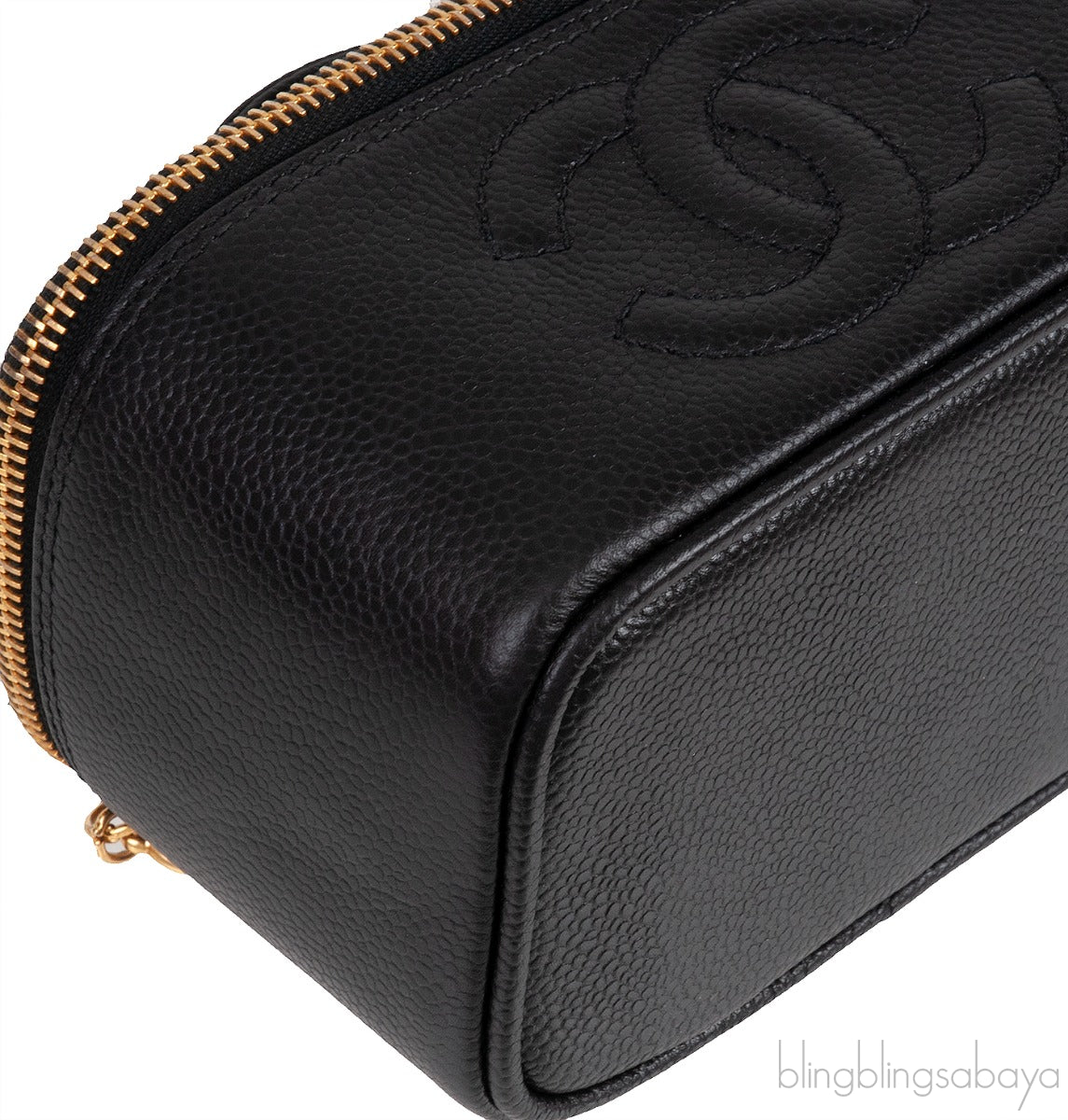 Chanel Vintage CC Black Caviar Mini Makeup Bag