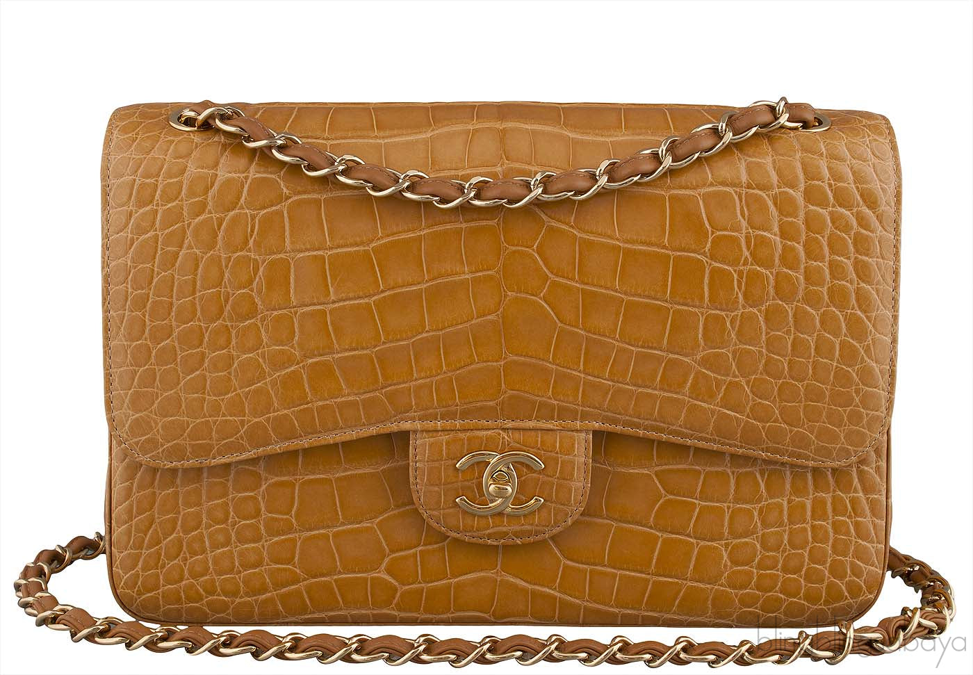Camel Brown Crocodile Jumbo Flap Bag