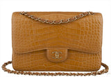 Camel Brown Crocodile Jumbo Flap Bag