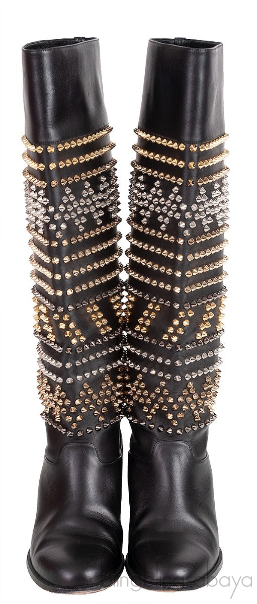 Black Rom Chic Flat Studded Boots