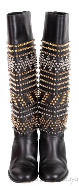 Black Rom Chic Flat Studded Boots