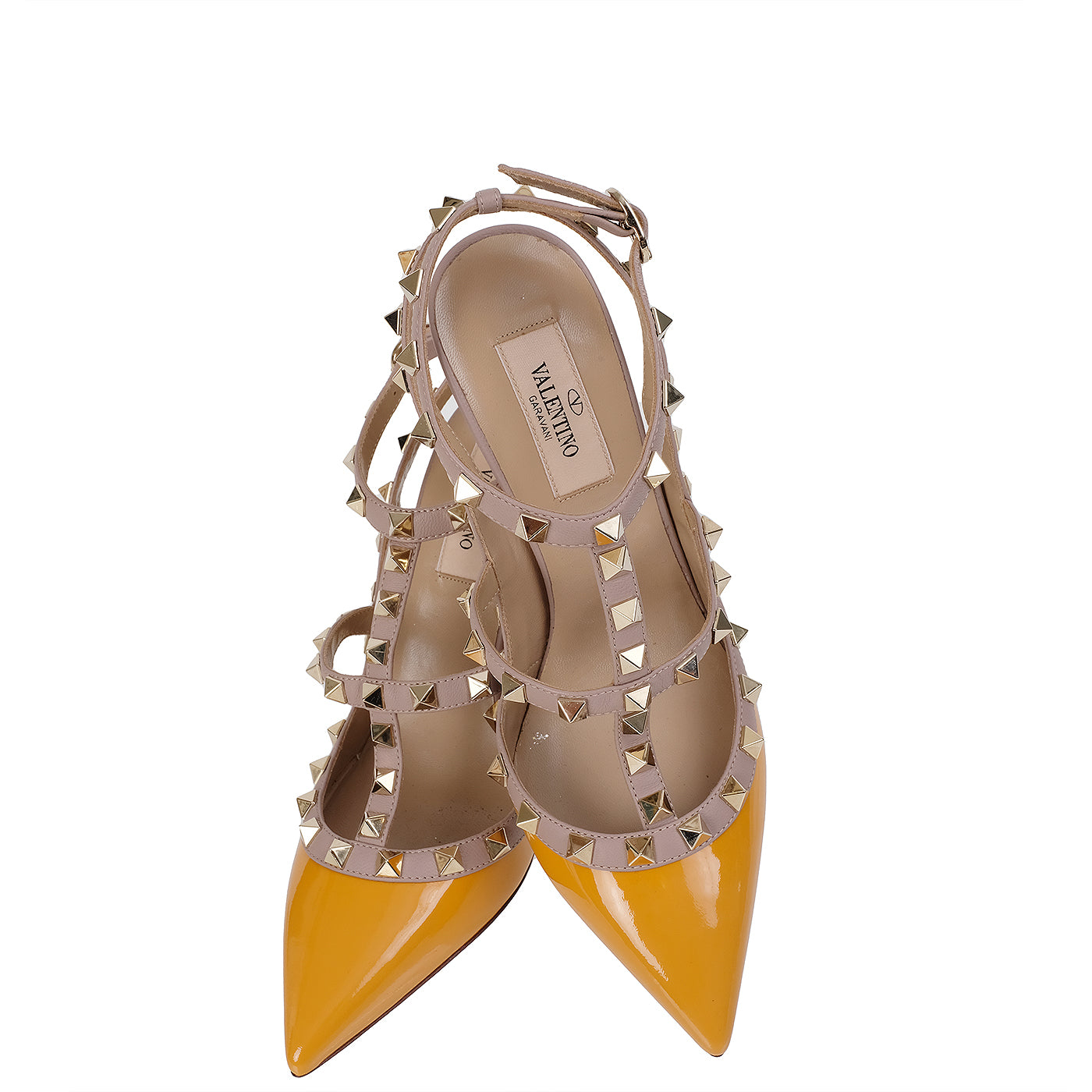 Valentino  Garavani Rockstuds Orange Patent Nude Pointed Heels