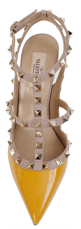 Valentino  Garavani Rockstuds Orange Patent Nude Pointed Heels
