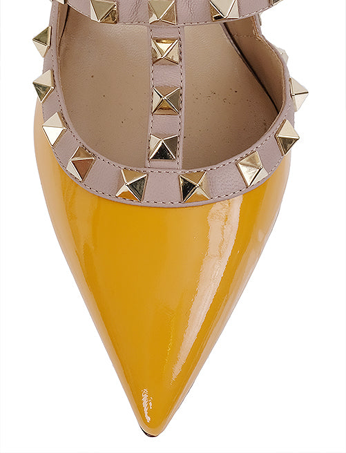 Valentino  Garavani Rockstuds Orange Patent Nude Pointed Heels