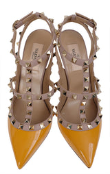 Valentino  Garavani Rockstuds Orange Patent Nude Pointed Heels