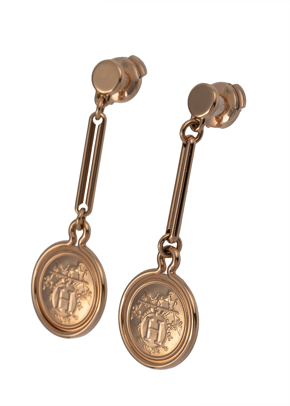 Hermes Ex-Libris Rose Gold Drop Earrings