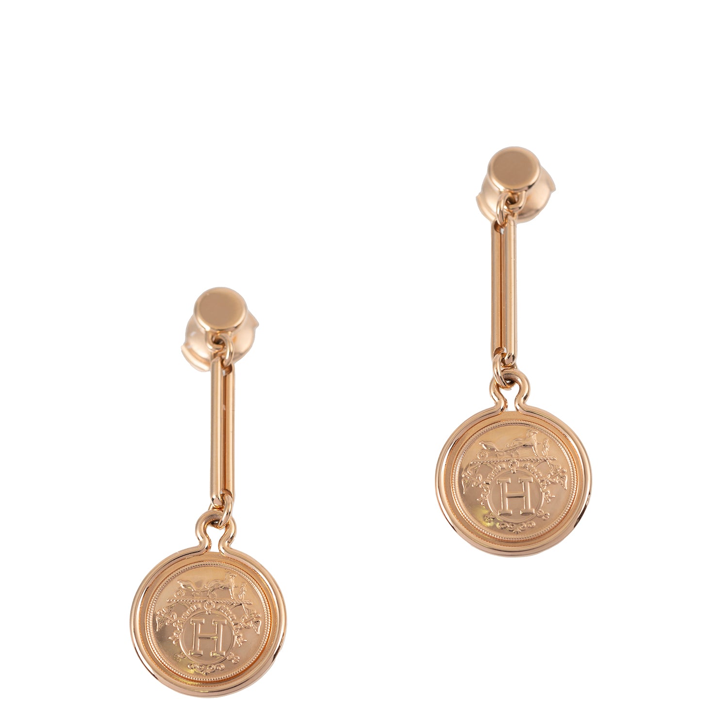 Hermes Ex-Libris Rose Gold Drop Earrings