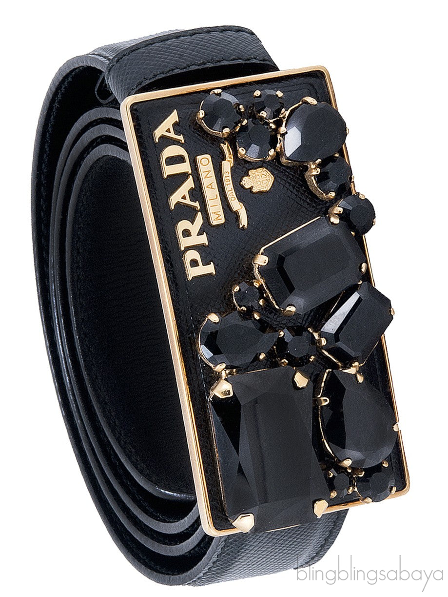 Black Saffiano Jeweled Belt