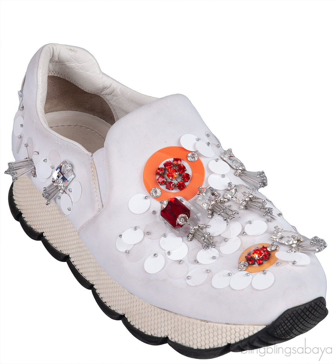 White Sequin Embellished Sneakers