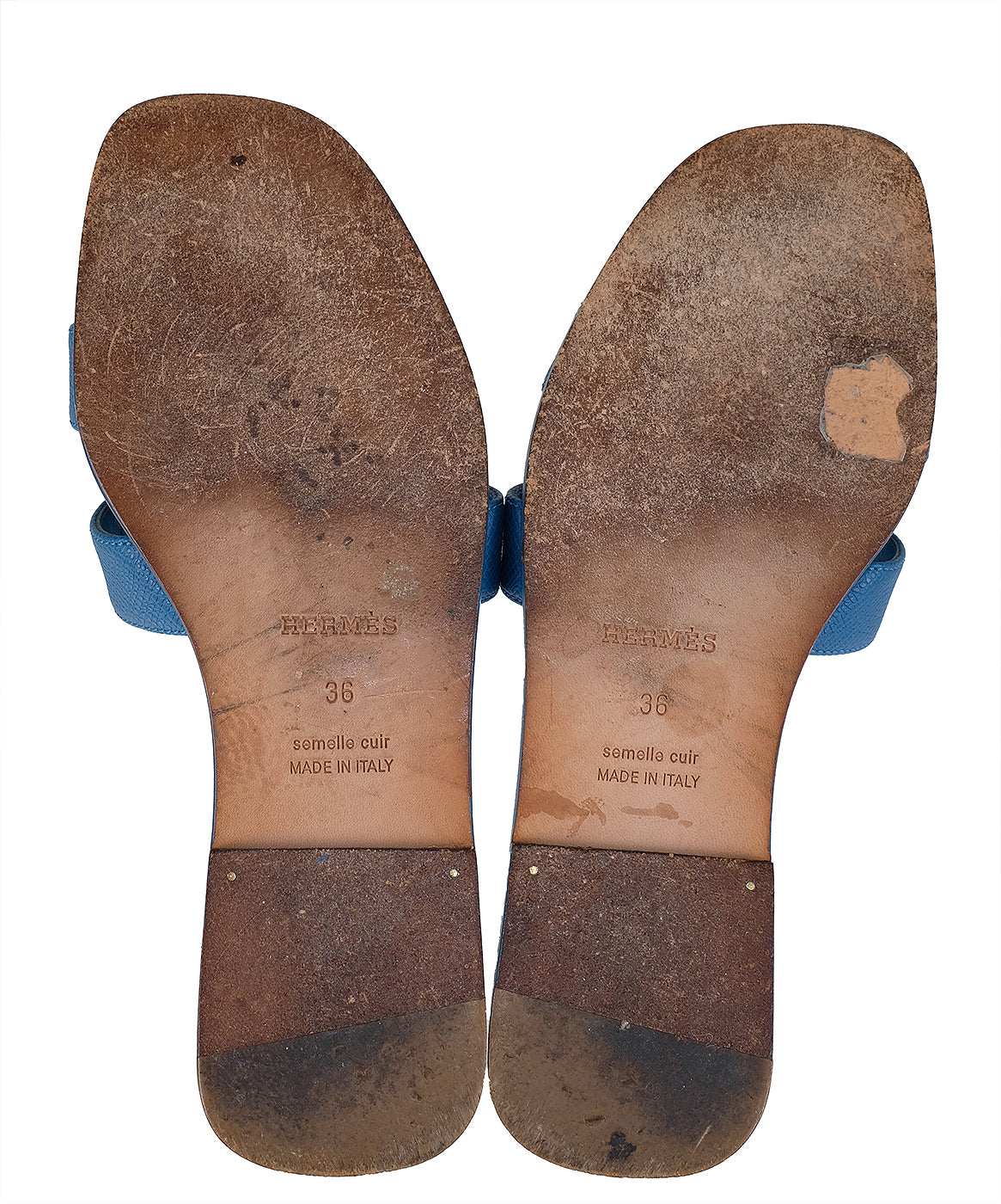 Hermes Blue Izmir Oran Epsom Sandals 36