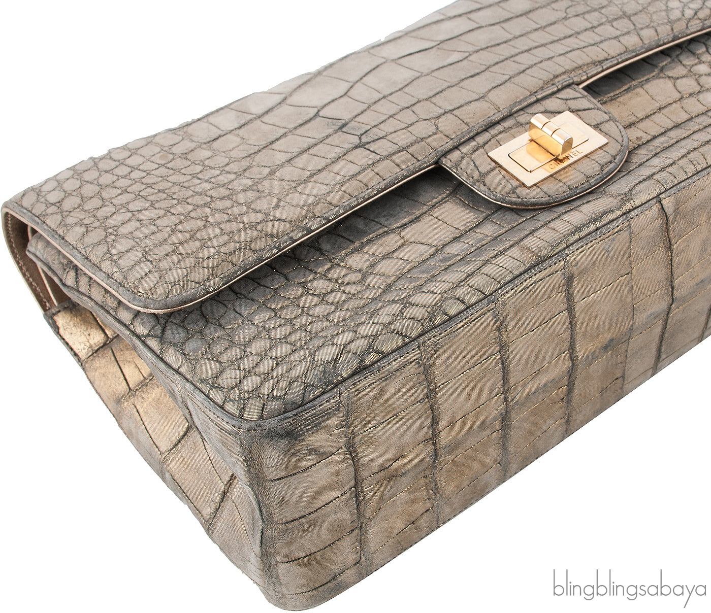 Metallic Gold Crocodile Flap Bag