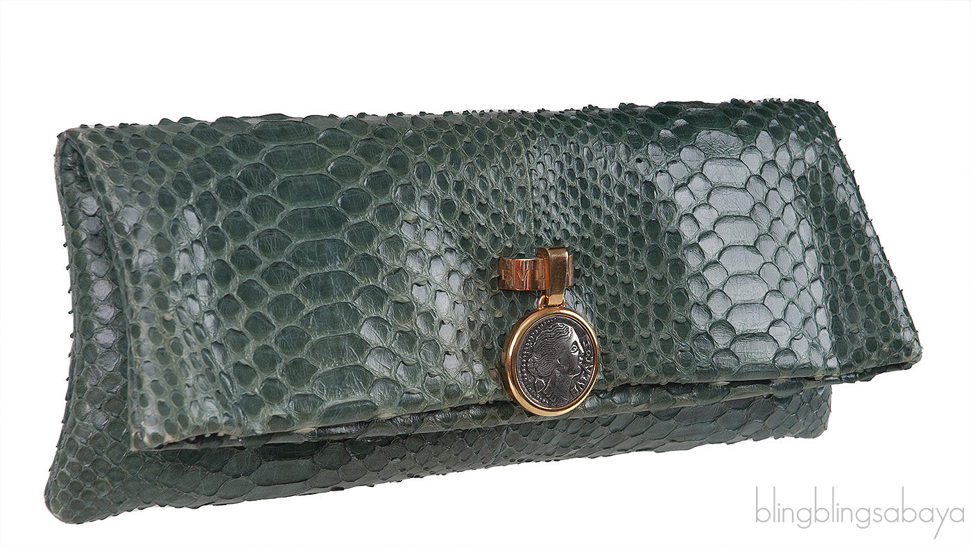 Green Python Monete Fold-over Clutch