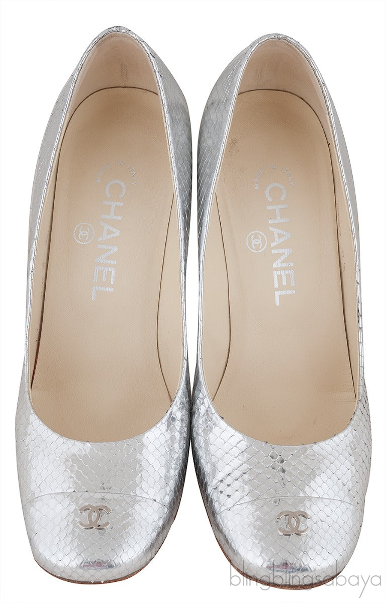 Silver Metallic Python Heels