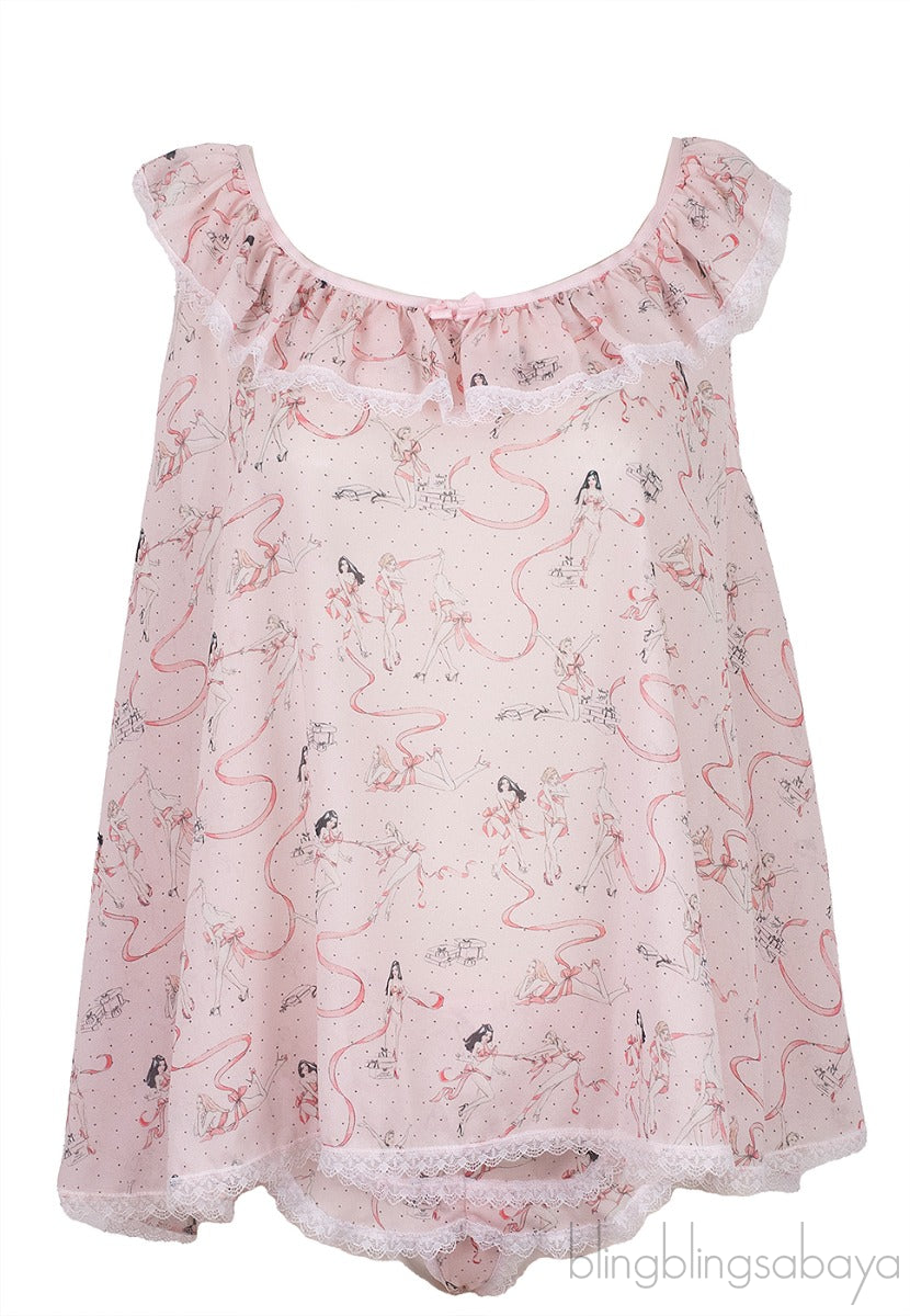 Light Pink Printed Ruffle Camisole Set