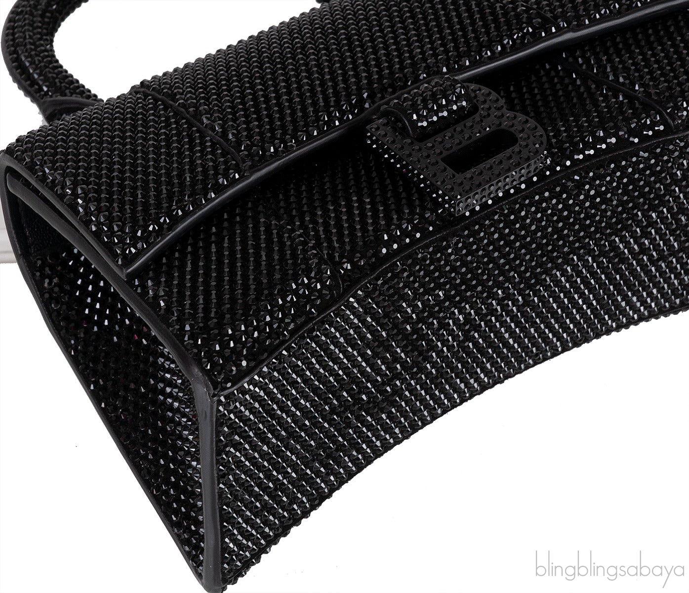 Hourglass XS Black Rhinestone Suede Calfskin
