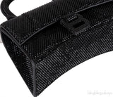Hourglass XS Black Rhinestone Suede Calfskin