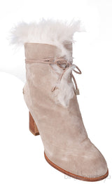 Grey Fur Trim Lace Ankle Boots