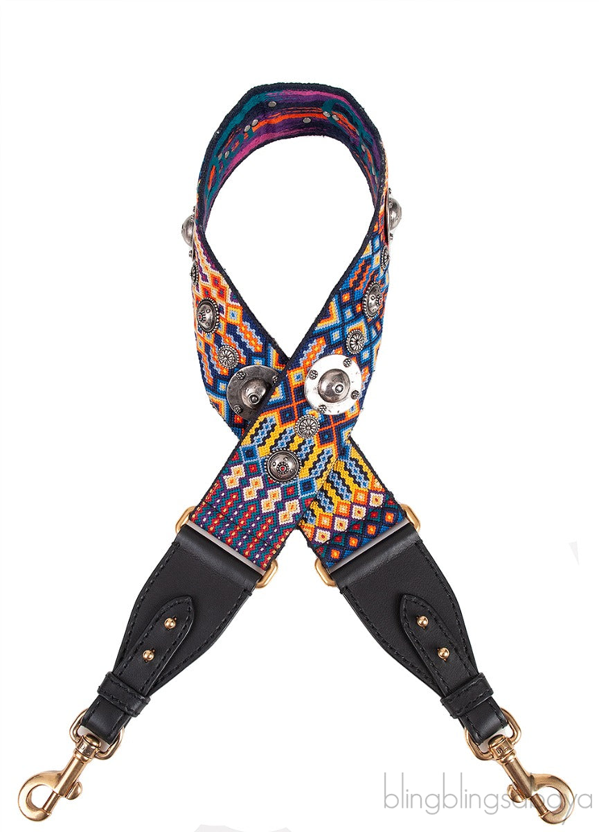 Canvas Embroidered Mexico Studded Shoulder Strap