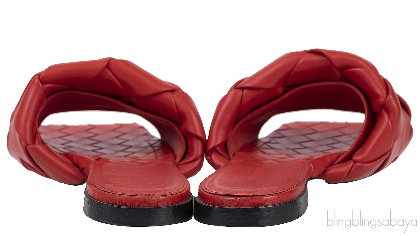 Bottega Veneta Intrecciato Lido Flat Sandals Red