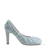 Bottega Veneta Light Blue Padded Block Square Toe Quilted Heels 37.5