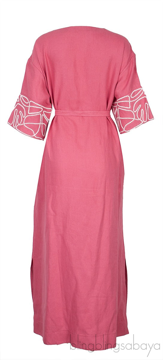 Old Pink Embroidered Kaftan Dress
