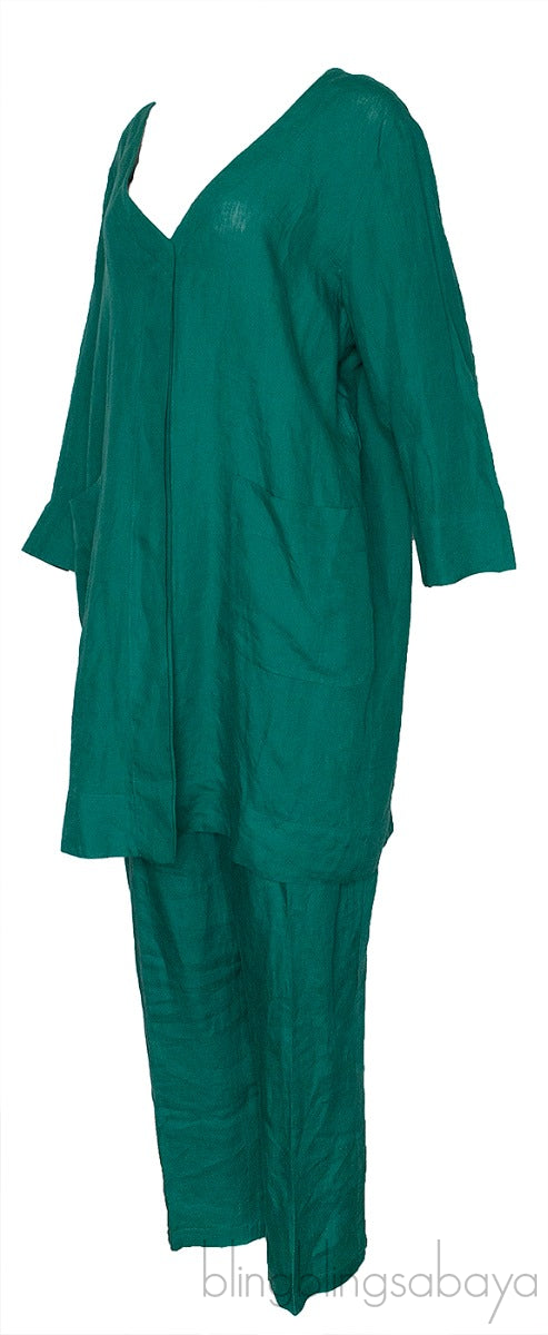 Green Linen Oversize Top & Trouser