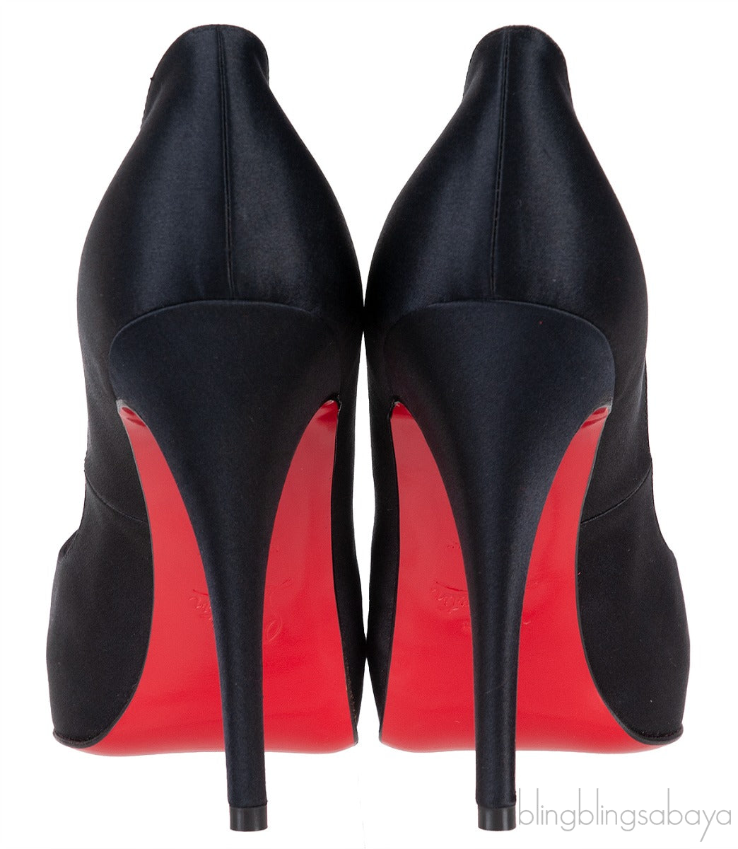 Christian Louboutin Prive Black Satin Peep Toe Pump