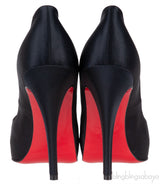 Christian Louboutin Prive Black Satin Peep Toe Pump