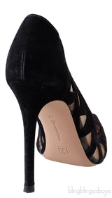 Black Mesh Paneled Suede Heels