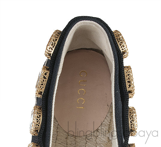 Gucci Pepita Black Canvas Crystal Espadrille